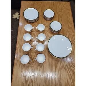 Vintage Wedgewood T. Goode & Co. Set/8 Plates Gold Grecian Key Band